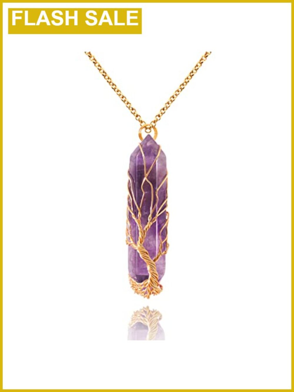 Amethyst Healing Crystal Tree of Life Pendant Necklace